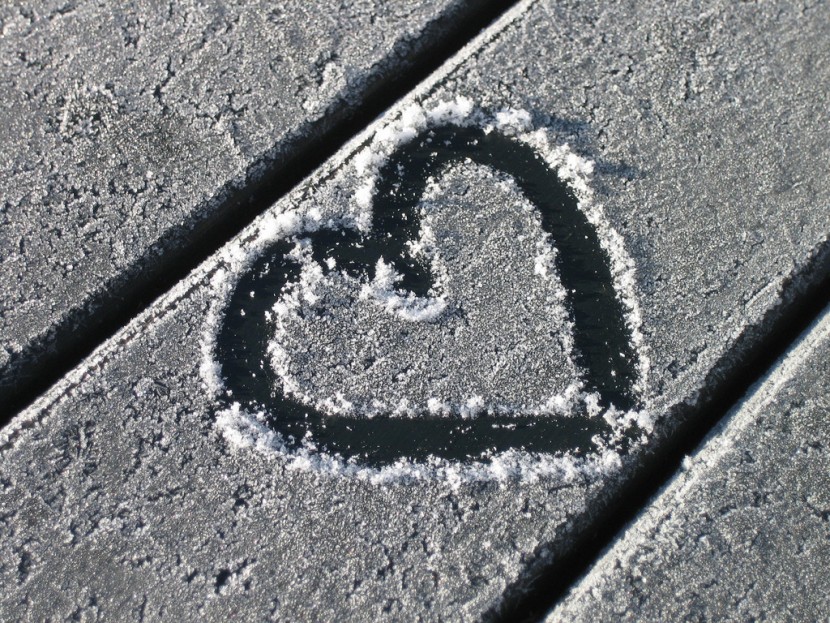 A heart drawn in frost