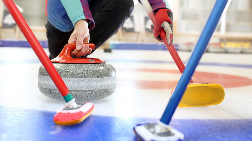 Curling equipment on the ice.