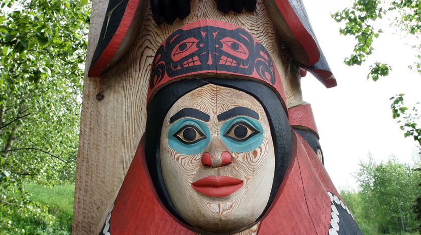 A totem pole at the Alaska Native Heritage Center